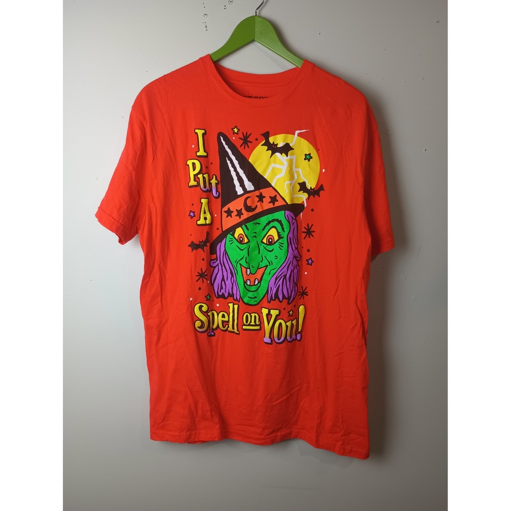Hot Topic I Put A Spell On You Witch Graphic Tee Orange Halloween Shirt Large